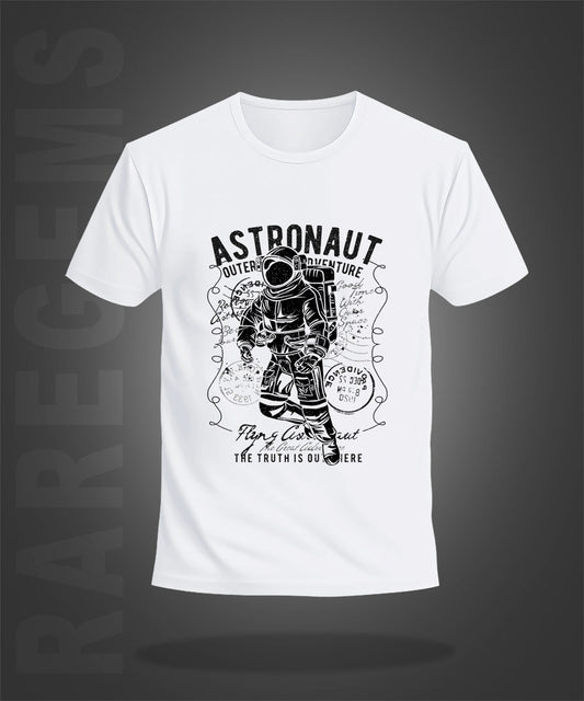 White Half Sleeve Round Neck Astronaut Printed Regular T-Shirt