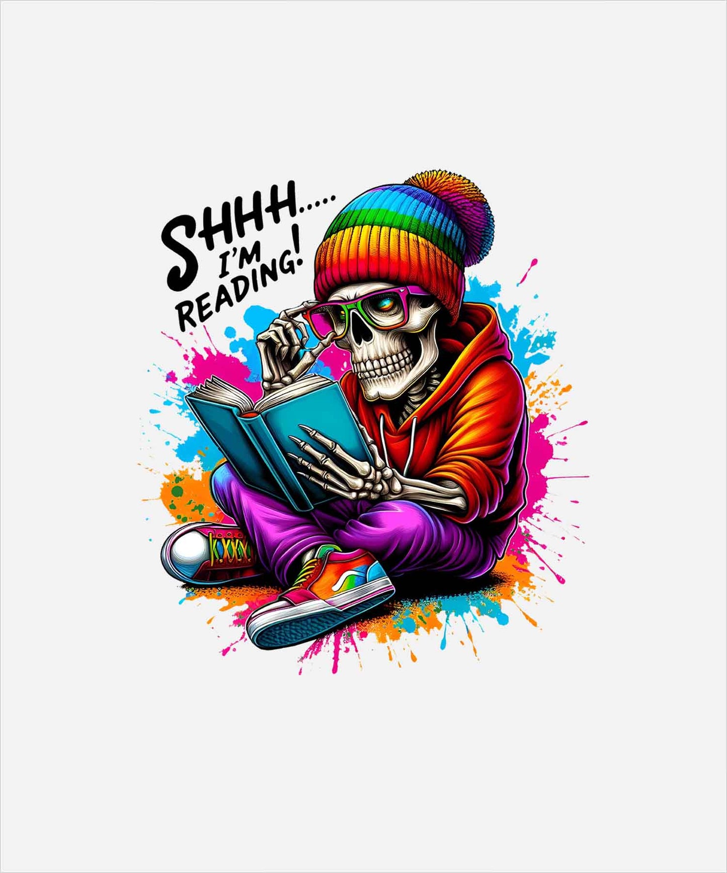 White Skeleton Reader Printed Regular Hoodie