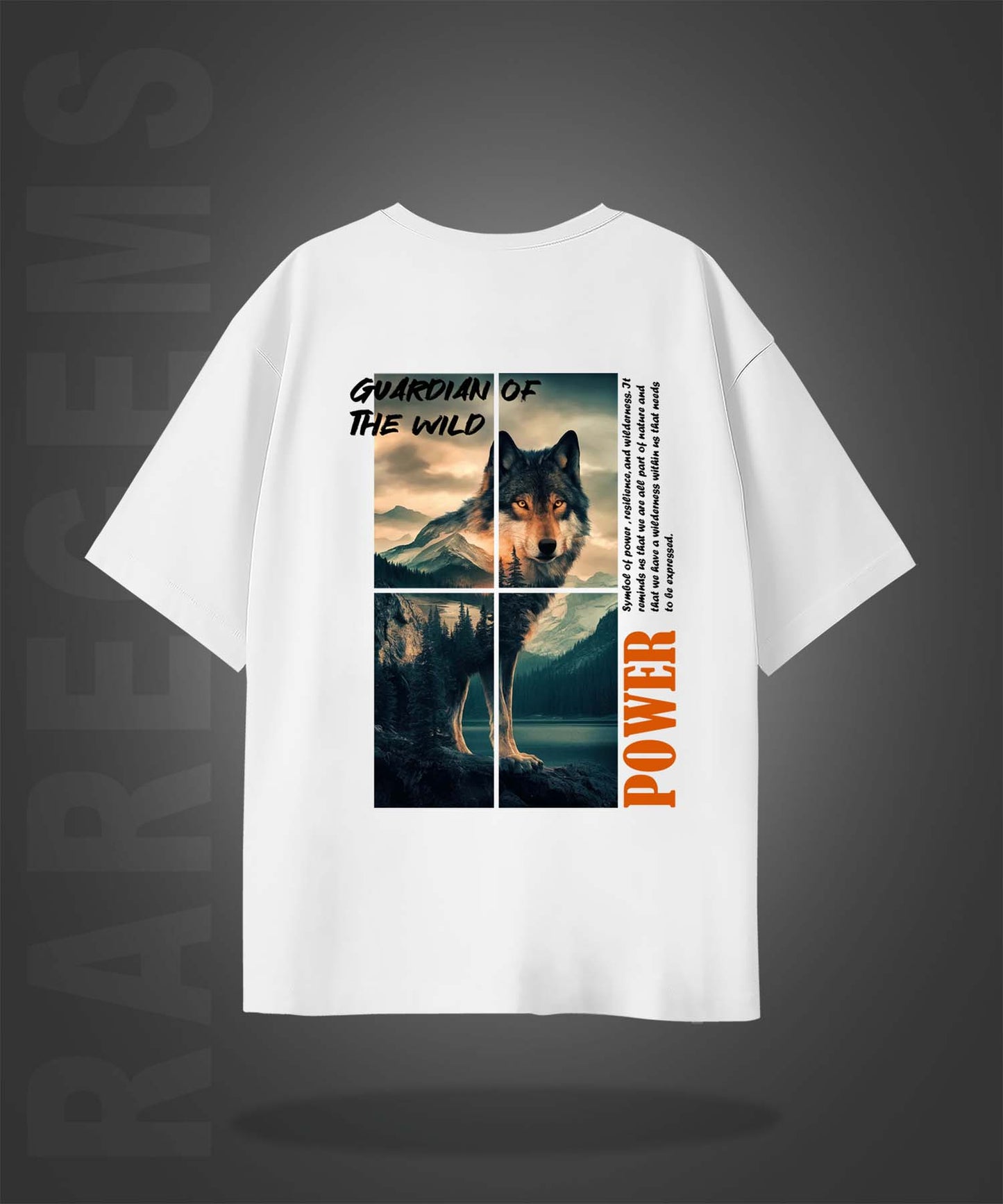 White Half Sleeve Round Neck Guardian Of Wild Wolf Printed Oversized T-Shirt