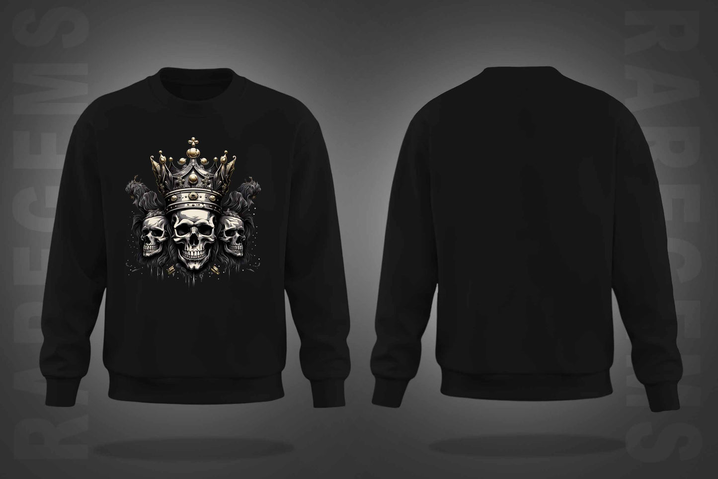 Black Round Neck Three Skulls Printed Sweatshirt