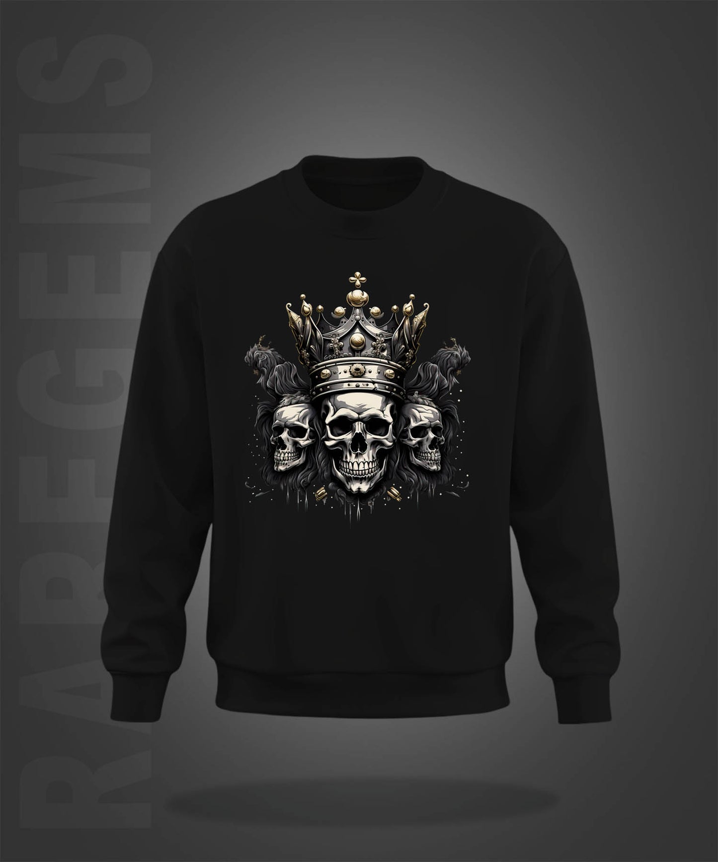 Black Round Neck Three Skulls Printed Sweatshirt