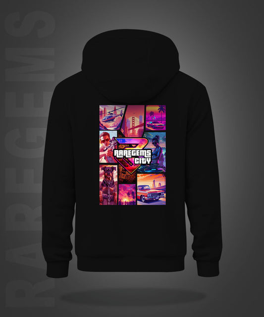 Black Raregems City Printed Regular Hoodie