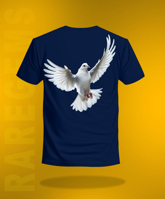 Navy Blue Half Sleeve Dove Love And Peace Printed Regular T-Shirt