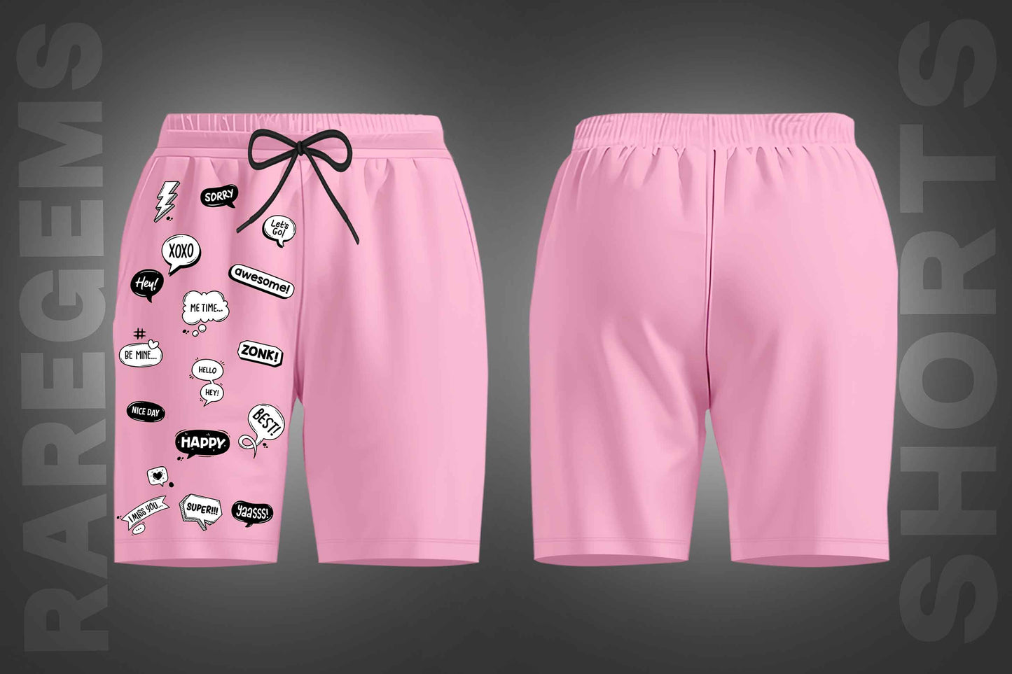 Pink Social Media Slangs Printed Shorts