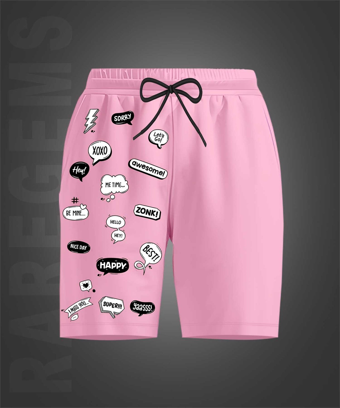 Pink Social Media Slangs Printed Shorts