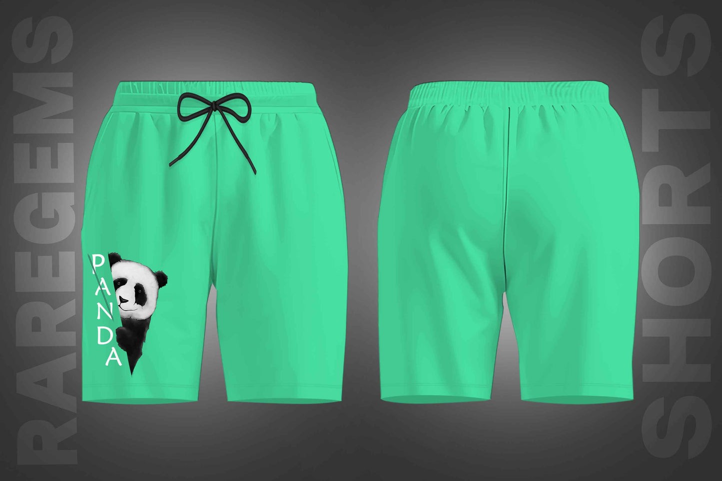 Mint Green Cute Hiding Panda Printed Shorts