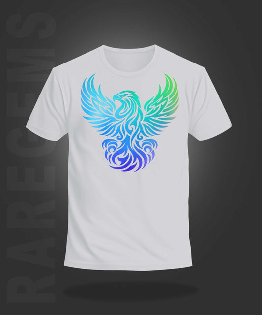 White Half Sleeve Round Neck Rainbow Foil Phoenix Printed Regular T-Shirt