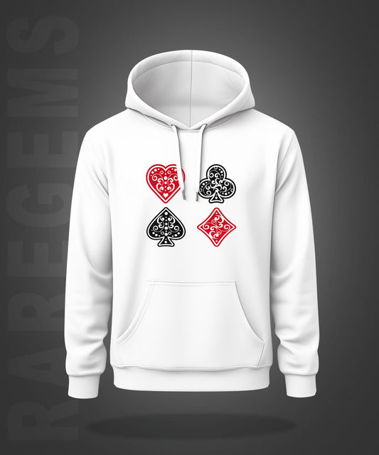 White Heart Spade Ace Diamond Glitter Vinyl Printed Regular Hoodie