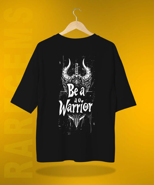 Black Half Sleeves Be A Warrior Printed Oversized T-Shirt