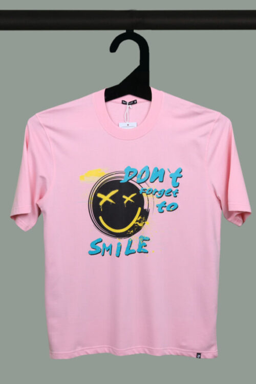 Pink Half Sleeve Don’t Forget To Smile Printed Oversized T-Shirt