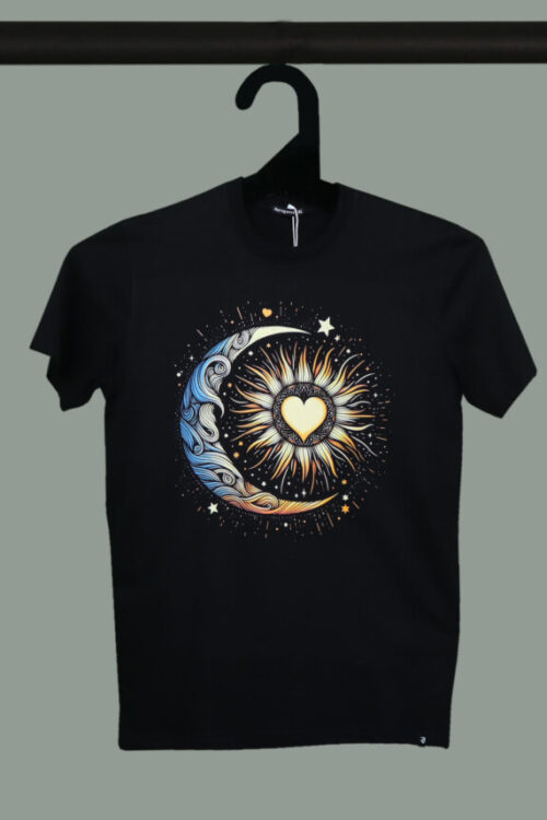 Black Half Sleeve Round Neck Beautiful Sun And Moon Printed Regular T-Shirt