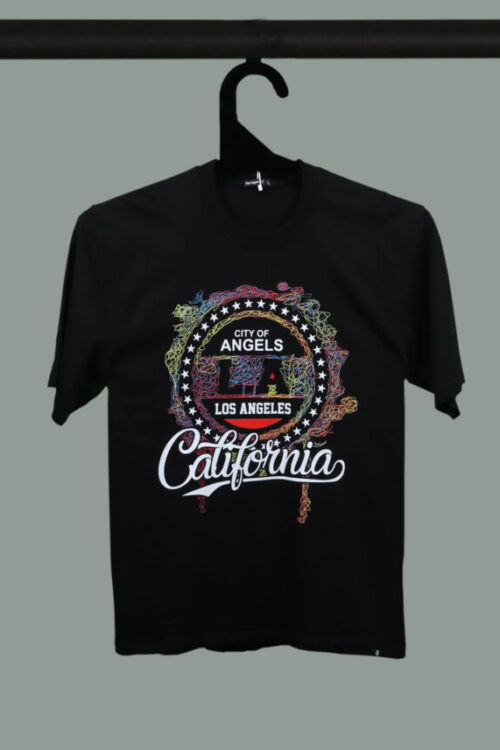 Black Half Sleeve Round Neck Colorful Scribble Art California Printed Oversized T-Shirt