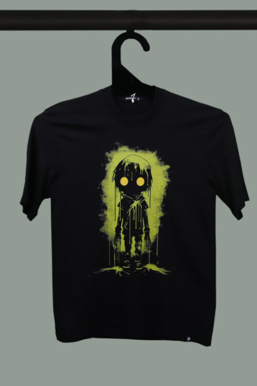 Black Half Sleeve Round Neck Neon Spooky Printed Oversized T-Shirt
