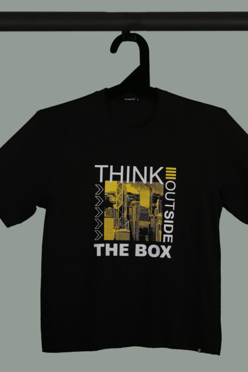 Black Half Sleeve Think Outside The Box Printed Oversized T-Shirt