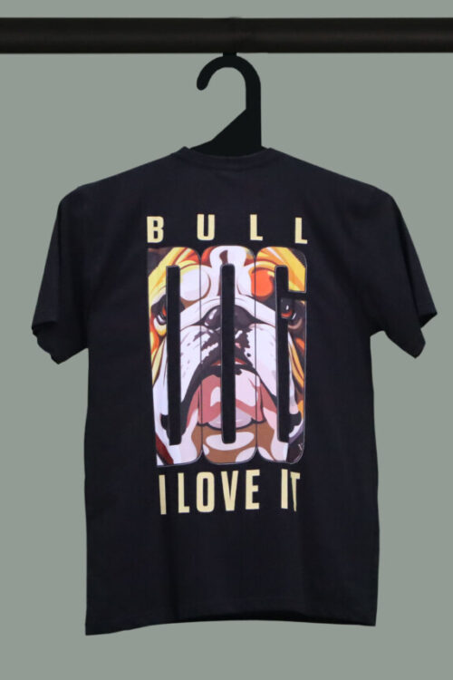 Black Half Sleeve Round Neck Bull Dog Printed Regular T-Shirt
