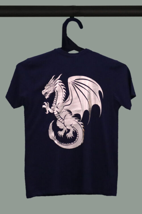 Black Half Sleeve Round Neck Golden Foil Dragon Printed Regular T-Shirt