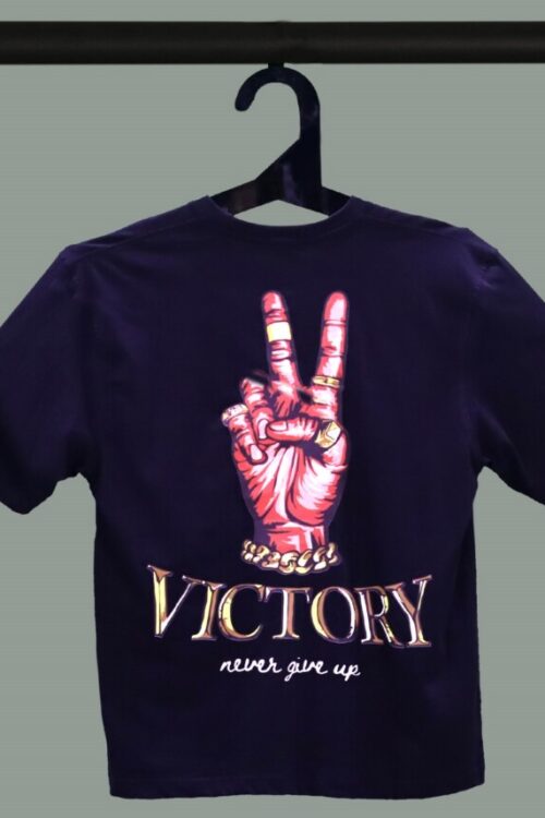 Black Half Sleeves Victory Never Give Up Printed Oversized T-Shirt