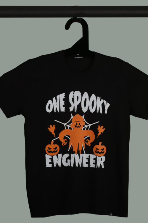 Black Half Sleeve One Spooky Engineer Printed Oversized T-Shirt