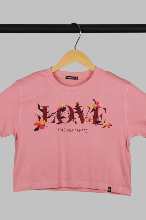 Peach Half Sleeve Floral Love Printed Women’s Regular Crop Top